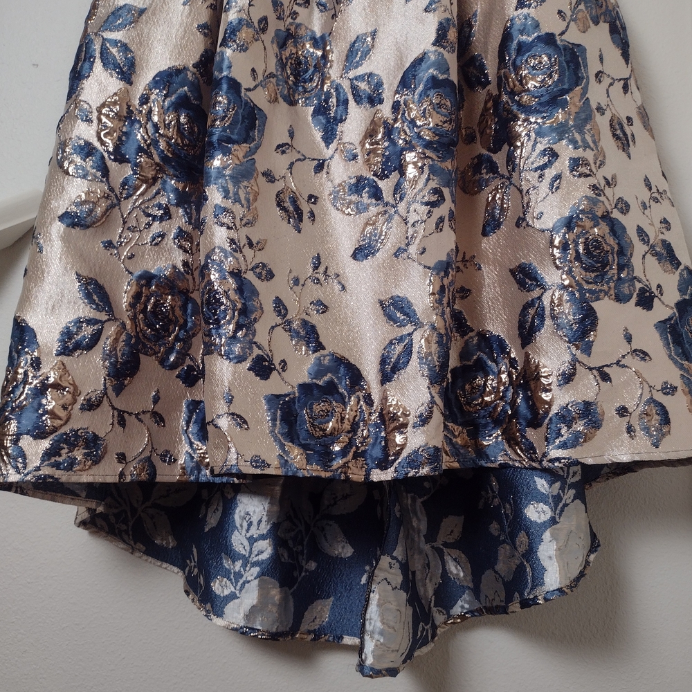 R&M Richards NWT Metallic Floral Brocade High Low Midi Dress Navy Size 12 - Picture 6 of 16